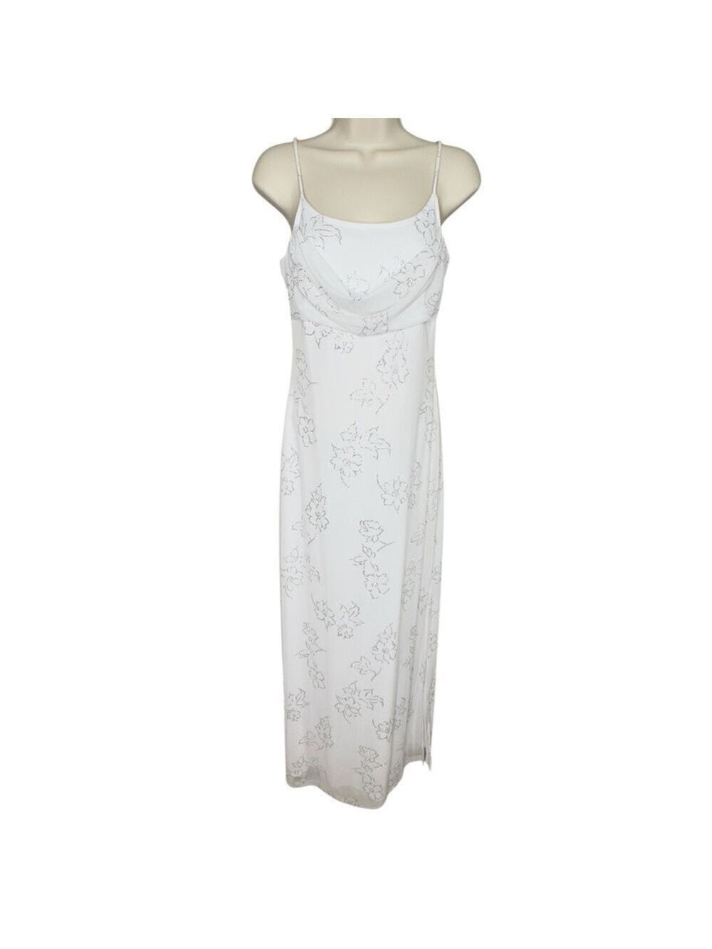 Taboo Elegant White Glitter Floral Maxi Formal Dress Women’s Size L